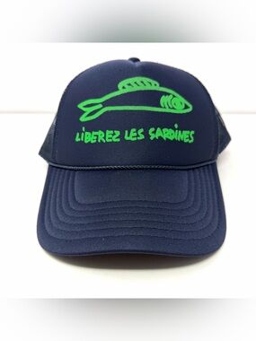 Clare V. Women’s Liberez Les Sardines Mesh Foam Trucker Hat Snapback Cap Blue